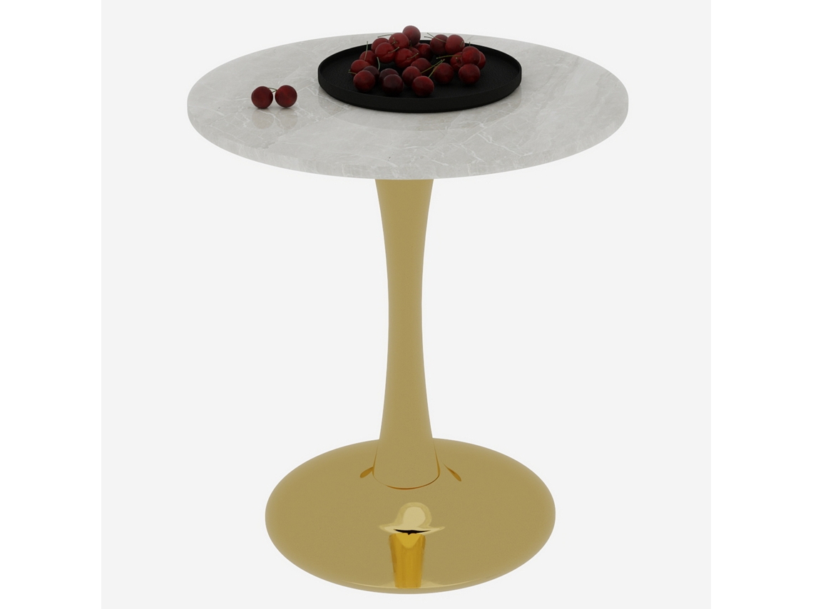 Mesa de Centro Dourada 70cm, Mármore com Veios Brancos, 2-4 Pessoas PAPRIKA