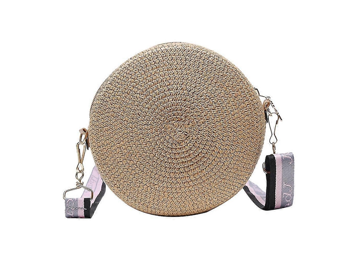Bolsa Transversal Feminina Pequena De Palha Trançada, Ombro Redondo, Bolsa De Compras Trançada, Cáqui Escuro