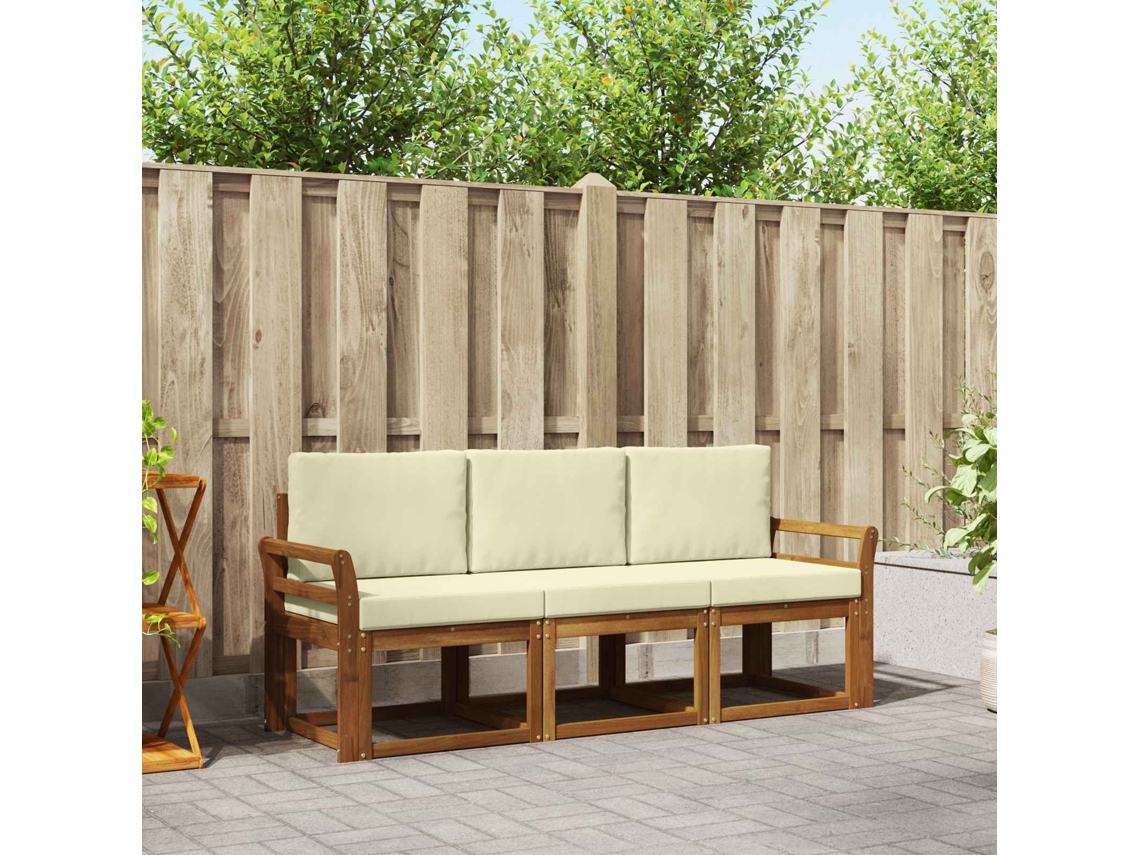 Vidaxl Conjunto De Sofás Para Exterior 3 Pcs Natural E Creme