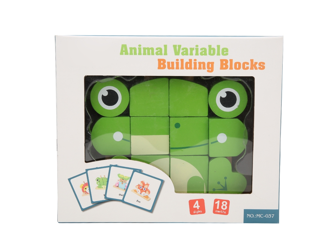 Brinquedo educativo infantil de blocos de madeira com animais - Sapo