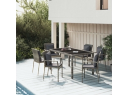 Vidaxl 7 Pcs Conjunto De Jantar P/ Jardim C/ Almofadões Vime Pe Cinza