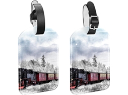 Conjunto De 2 Etiquetas Bagagem Em Imitação Couro Proteger Sua Privacidade Design Paisagem Inverno