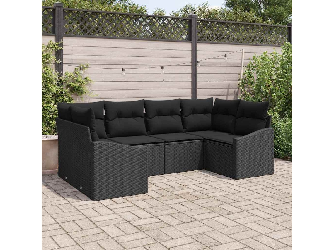 Vidaxl Conjunto De Sofá De Jardim 6 Unid. Preto Vime Pe