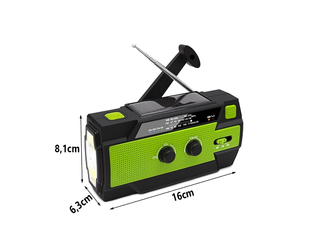 Rádio de manivela AQUAFORGE com célula solar, bateria externa 5000mah, laranja
