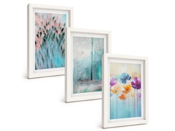 Composição De Quadros Flores, Padrões De Fundo Pastel Espelharte (3 Peças 20x30 Cm)