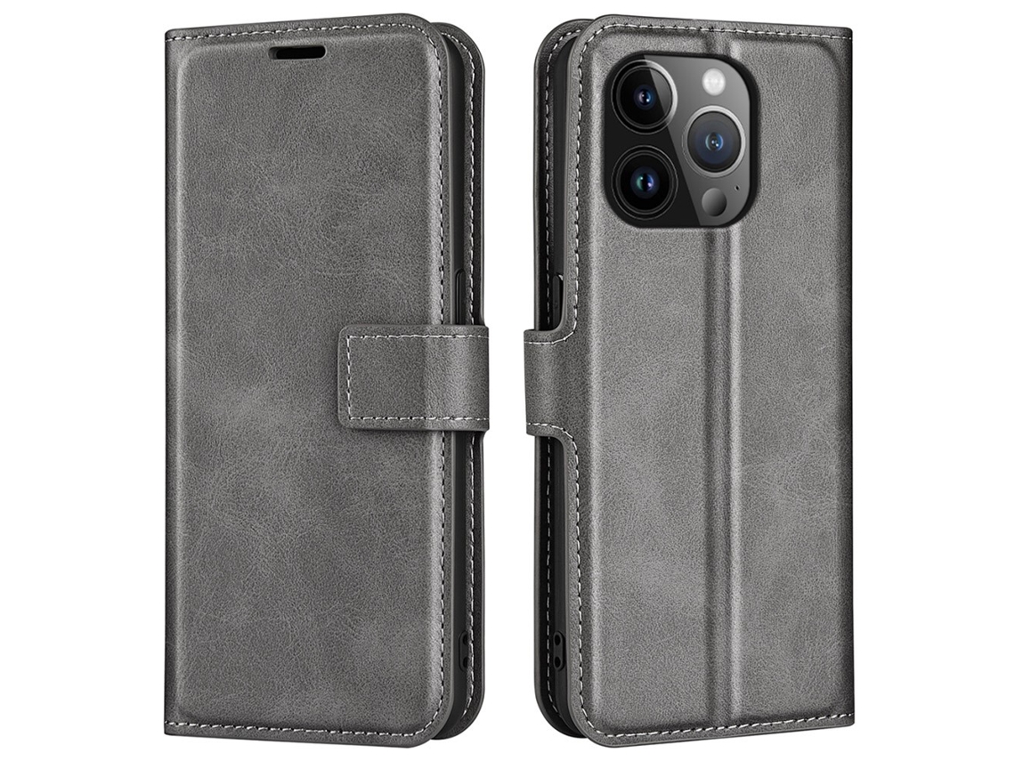 Capa Textura Gémeo Para Iphone 15 Pro Pele Sintética Magnética Cinzento