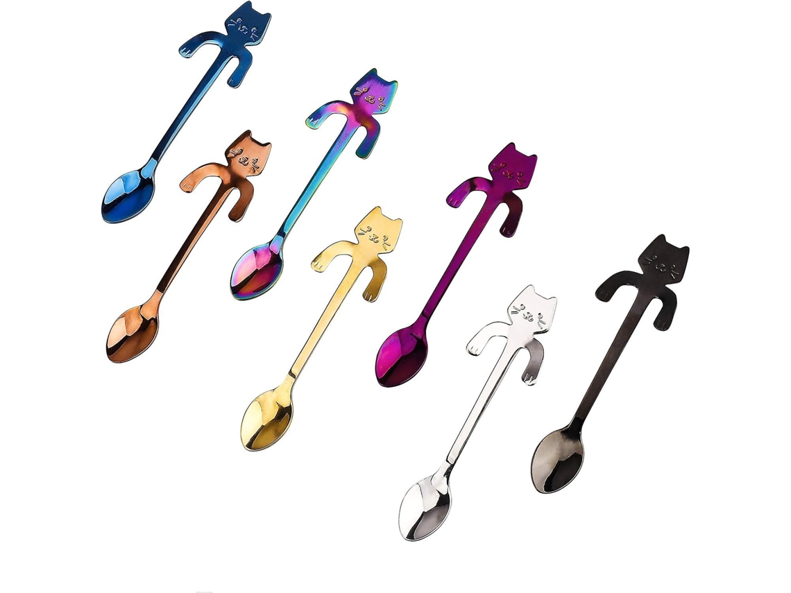 Cuchara de Acero Inoxidable 304 Con Diseño de Gatito Colgante para Té, Café, Postres Y Bebidas, 7 Piezas