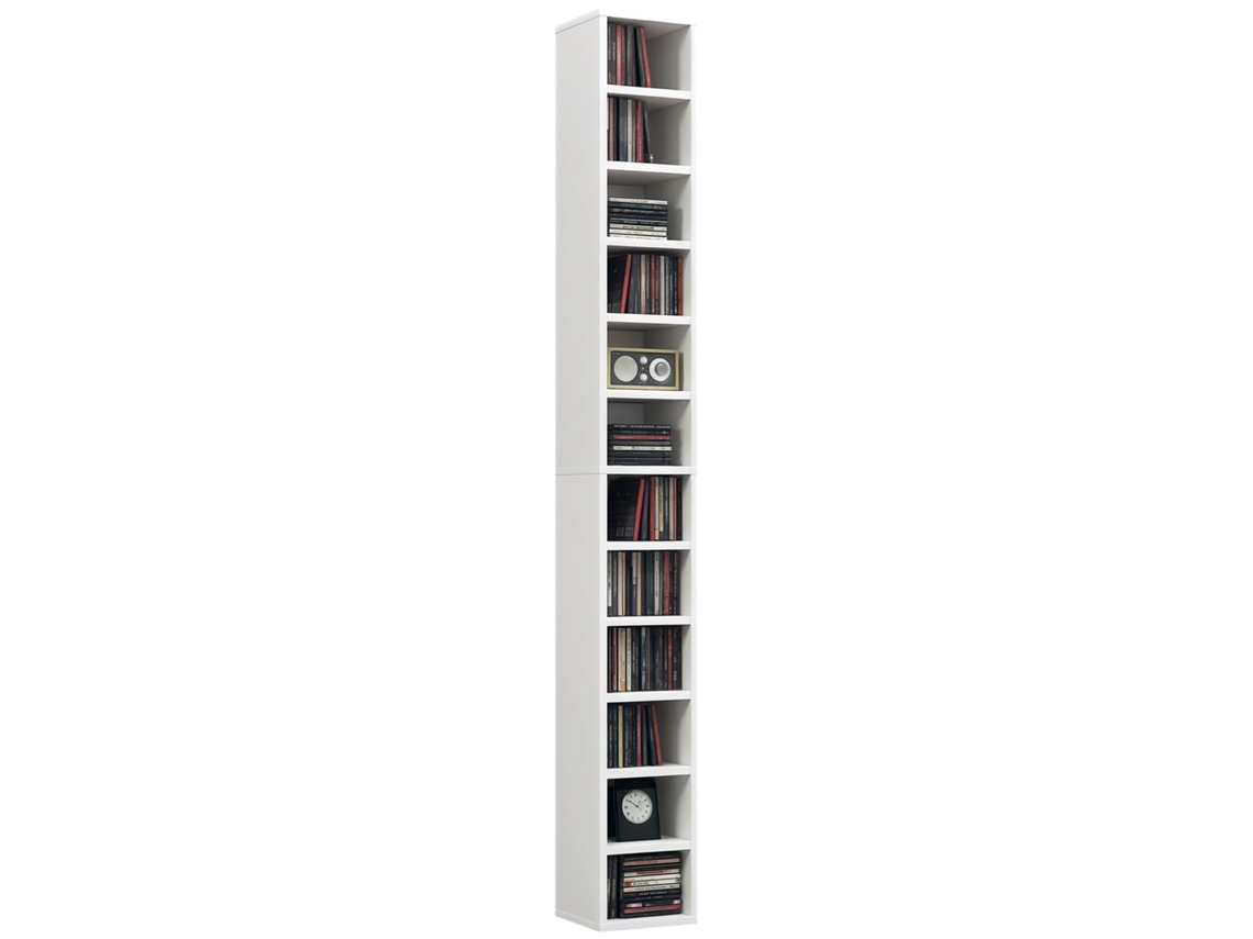 Organizador De Cds E Dvds Com 12 Compartimentos, Capacidade Máxima Para 204 Cds, 21 X 20 X 175 Cm, Branco