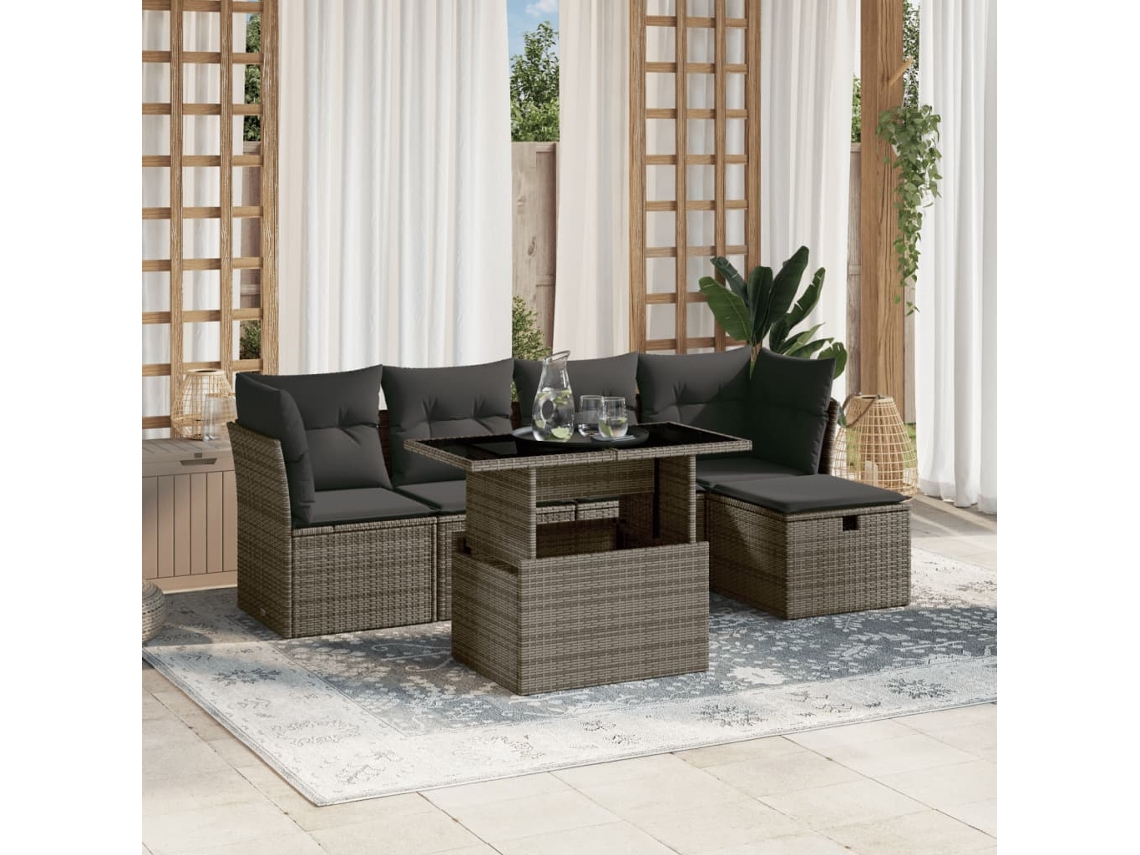 Vidaxl 6 Pcs Conjunto Sofás de Jardim com Almofadões Vime Cinzento