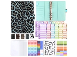 Creative Leopard Print A6 Binder Notebook With Zipper Pouch, Cash Budget Planner, Blue, Includes A6 Cash Budget Cards