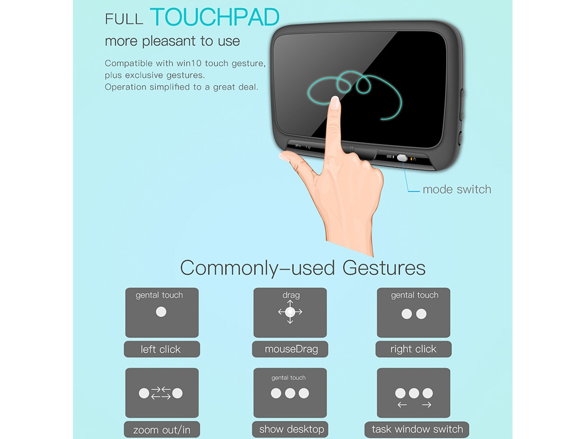 Teclado Semi Fio 2.4ghz com touchpad grande e retroiluminação para Smart TV e Android TV Box.