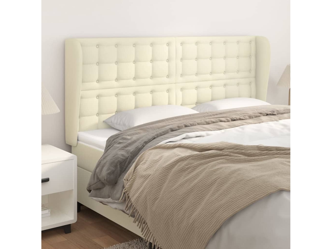 Vidaxl Cabeceira Cama C/ Abas Couro Artificial 163x23x118/128 Cm Creme