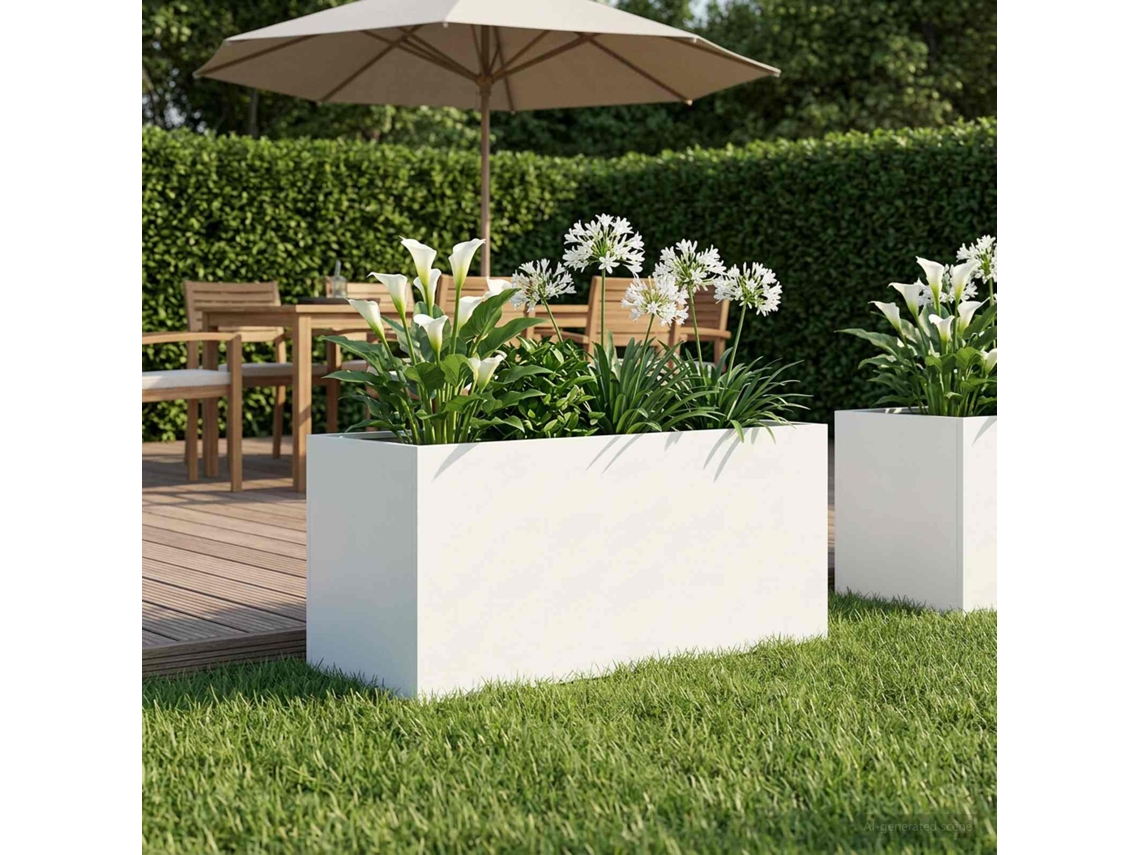 Vidaxl Vaso De Jardim Branco 80 X 40 X 40 Cm Aço Laminado A Frio
