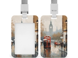 Porta Crachá Com Estampa De Londres, Suporte Vertical Com Cordão, Protetor De Cartão À Prova D Água Escritório