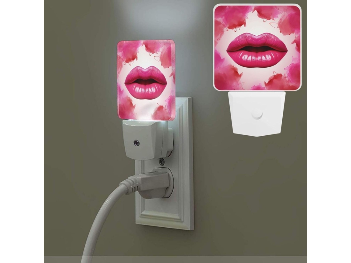 Luminária Noturna Em Formato De Lábios Mulheres, Com Plugue De Parede, Sensor Crepuscular, Luz Branca Quente