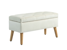 Banco/baú CHEZMOI de tecido com efeito aveludado, pés de madeira, carga 120 kg, 80x35x42 cm, creme