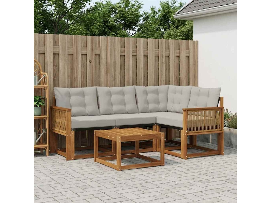 Vidaxl Conjunto De Sofás Para Exterior 5 Pcs Natural E Cinzento-claro