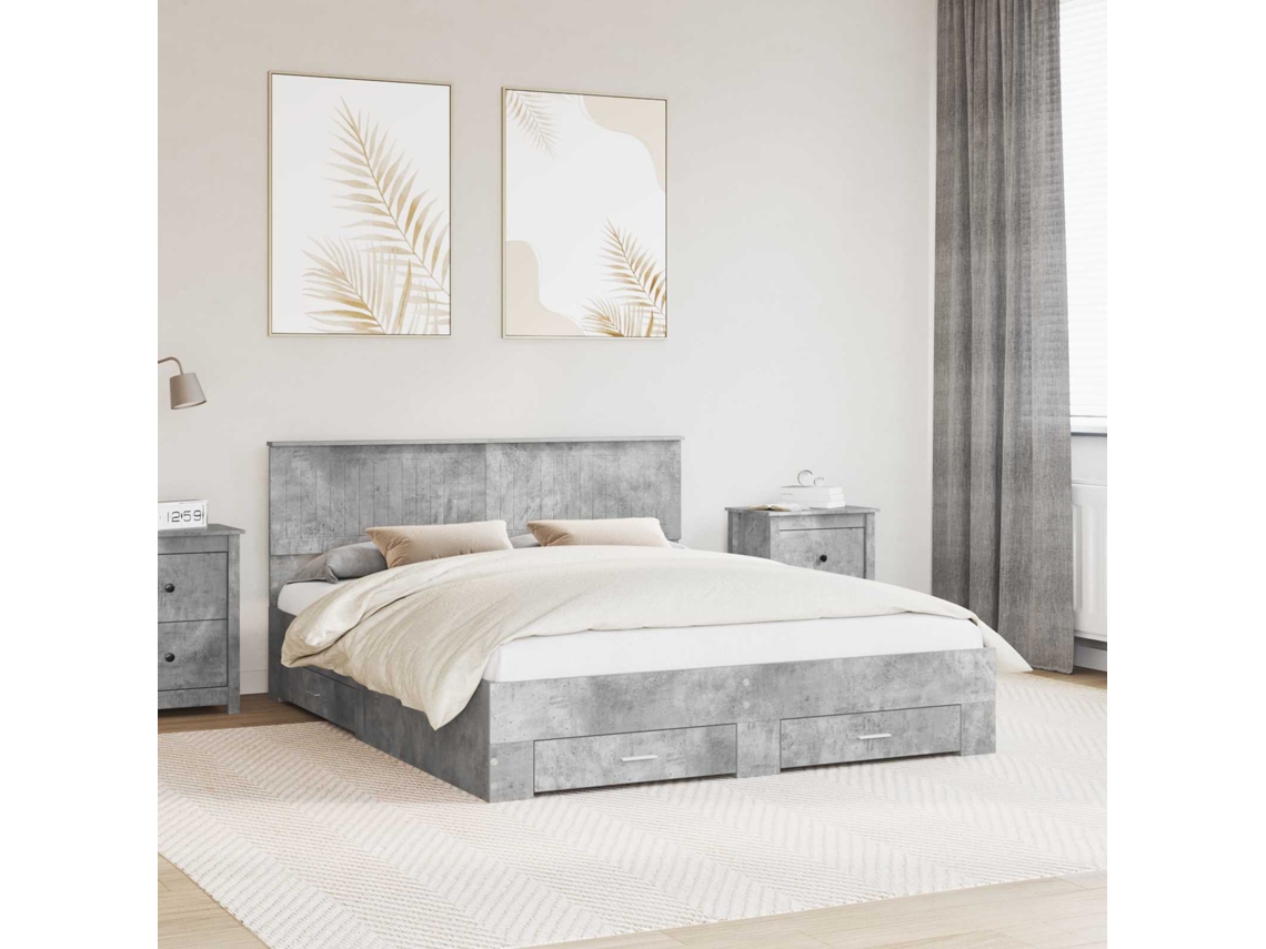 Vidaxl Estrutura Da Cama Com Gaveta Cinzento Cimento 160 X 200 Cm