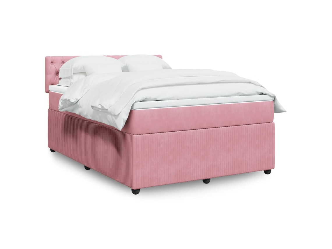 Vidaxl Cama Com Molas/colchão 140x200 Cm Veludo Rosa