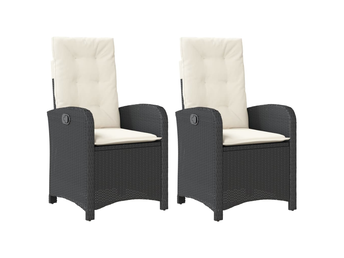 Conjunto de Cadeiras de Jardim Reclináveis C/ Almofadões 2 Peças Vime Pe Preto MAISON EXCLUSIVE