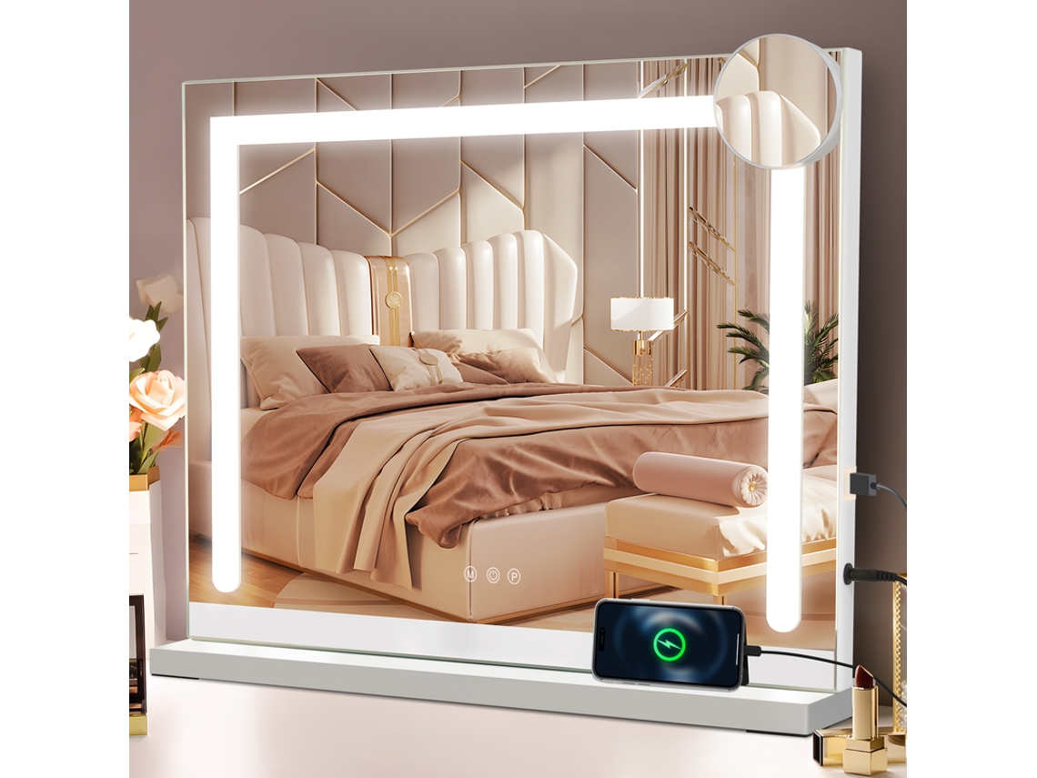 Espelho de maquiagem iluminado NETTLIFE com 9 LEDs e rotação de 360°