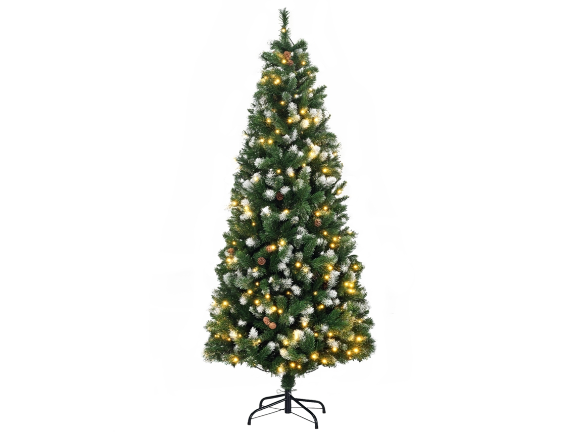 Árvore de Natal Artificial Iluminada 703 Galhos 250 Leds 30 Pinhas Suportam Pé Dobrável Altura 180 Cm Ø 80 Verde Ge