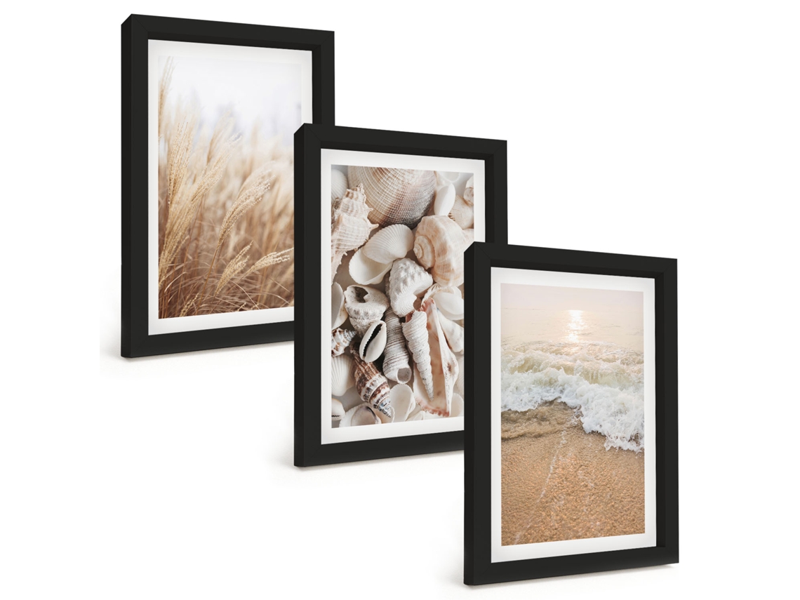 Composição De Quadros Motivos De Praia, Conchas, Ondas Espelharte (3 Peças 20x30 Cm)