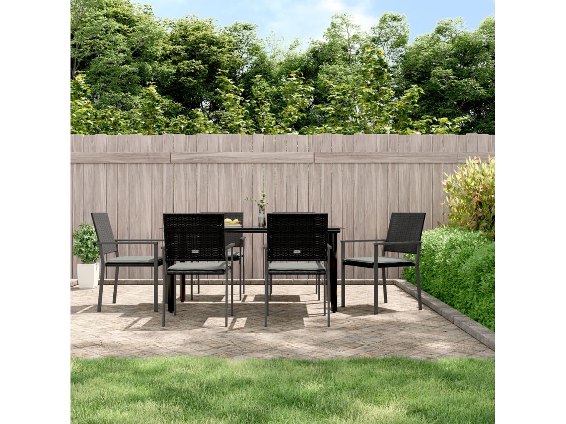 Vidaxl 7 Pcs Conjunto De Jantar P/ Jardim C/ Almofadões Vime Pe E Aço