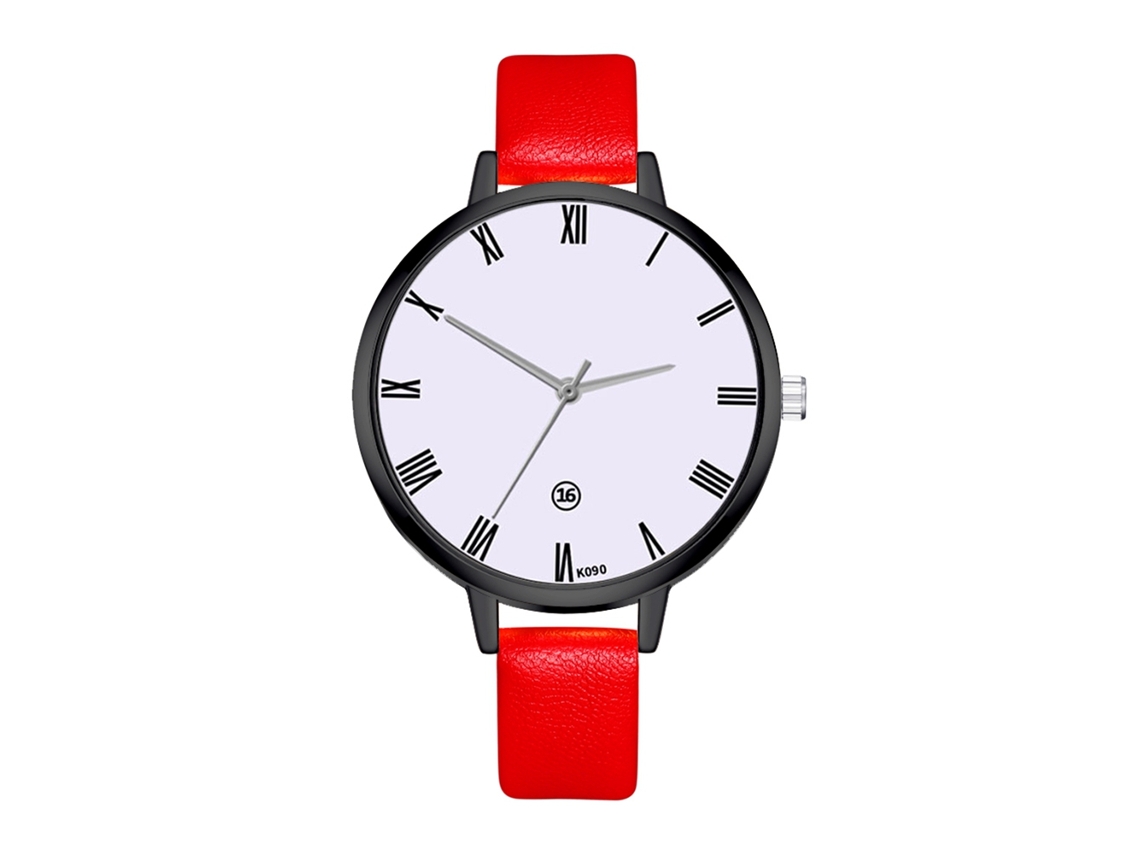 Relógio de Quartzo Feminino Estilo Vintage Simples de Moda com Pulseira de Couro Pu Vermelho