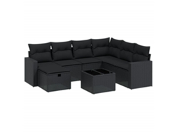 Conjunto de 8 Sofás de Jardim com Almofadões Vime Pe Preto MAISON EXCLUSIVE (N/A)