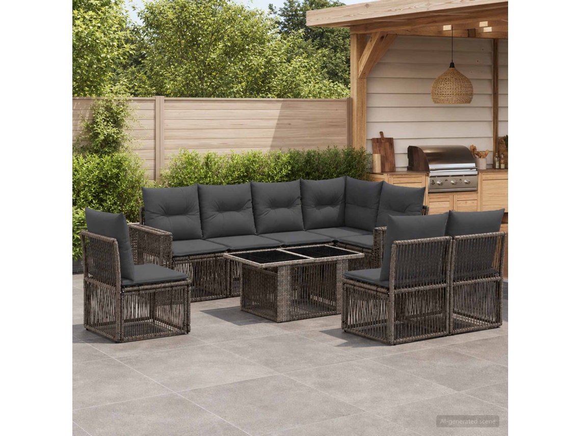 Vidaxl Conjunto De Sofá De Jardim 9 Unid. Cinza E Cinza Escuro Vime Pe