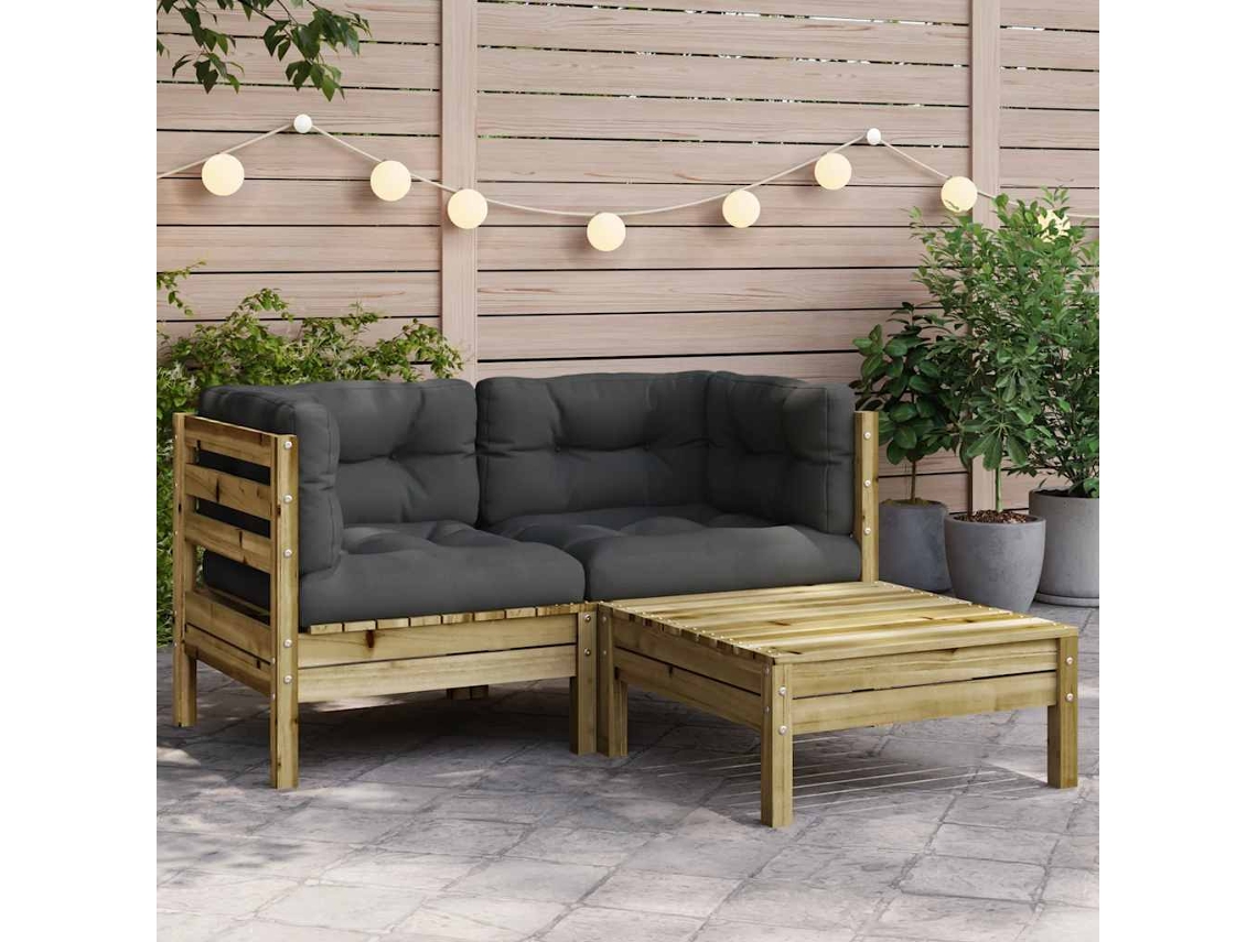 Vidaxl Sofá De 2 Lugares Para Jardim C/ Almofadões E Apoio De Pés