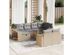 Vidaxl 11 Pcs Conjunto Sofás De Jardim C/ Almofadões Vime Pe Bege