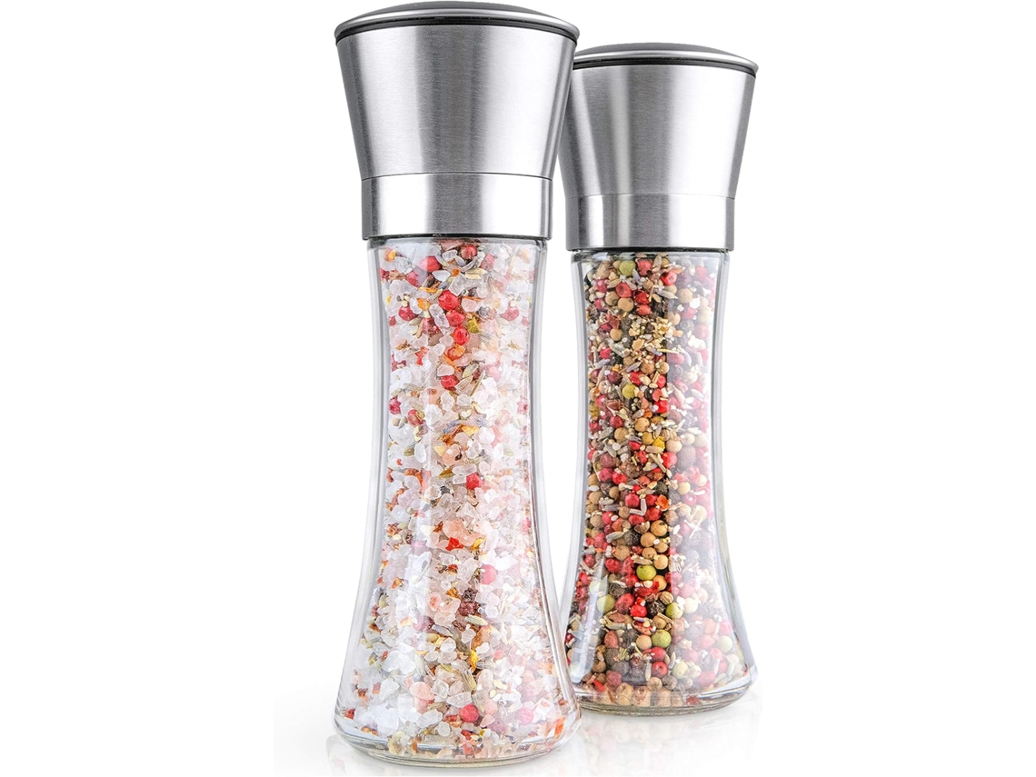 Conjunto De Moedor De Sal E Pimenta Em Aço Inoxidável Keep Fresh, Vidro De Qualidade Premium E Aço Inoxidável Escovado Para Um Des Aquaforge
