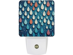 Luminária noturna de LED com estampa de gotas d'água e pontos, sensor crepuscular, para uso na parede.