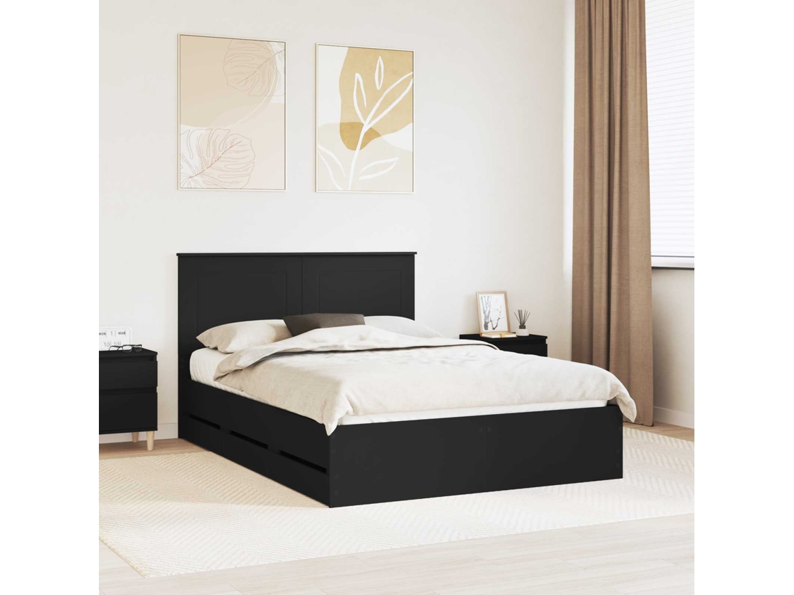 Vidaxl Estrutura Da Cama Preto 140 X 200 Cm Madeira De Engenharia