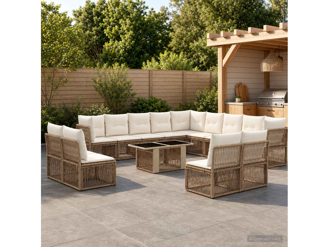 Vidaxl Conjunto De Sofá De Jardim 14 Unid. Cinzento Vime Pe