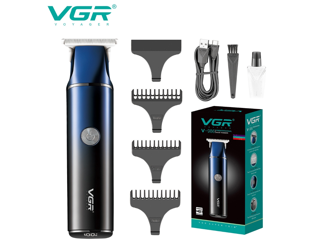 Máquina de Cortar Cabelo com Visor Digital e Corpo com Efeito Degradê, Aparador de Cabelo Elétrico, Lâmina Gravada. MDUG (azul)