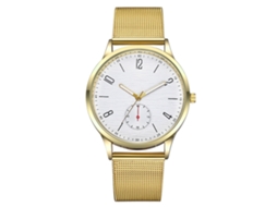 Relógio de pulso masculino casual e elegante com mostrador simples em liga metálica e mecanismo de quartzo dourado.