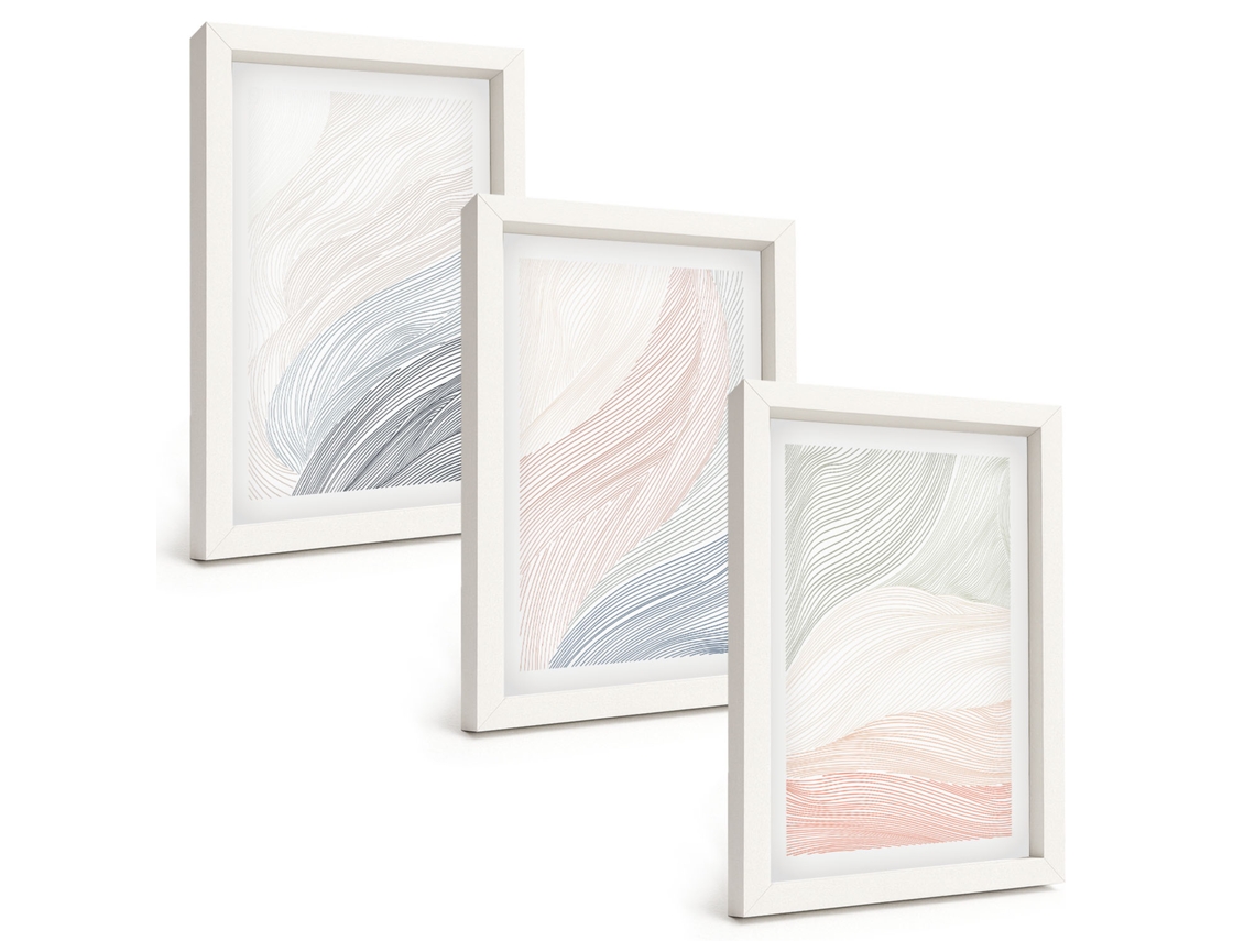 Composição De Quadros Ondas Abstratas, Papelão Pastel Espelharte (3 Peças 20x30 Cm)