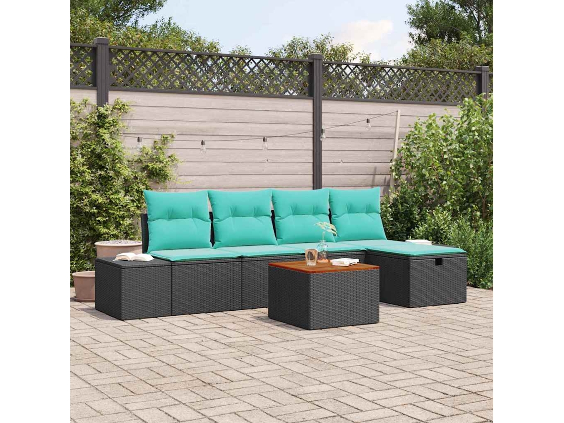 Vidaxl Conjunto De Sofá De Jardim 6 Unid. Preto Vime Pe