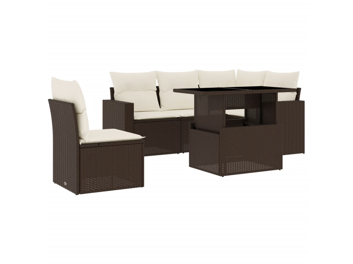 Conjunto de 6 sofás de jardim com almofadões Vime Pe Castanho MAISON EXCLUSIVE (80x200 cm)