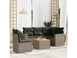 Vidaxl 6 Pcs Conjunto Sofás De Jardim Com Almofadões Vime Cinzento