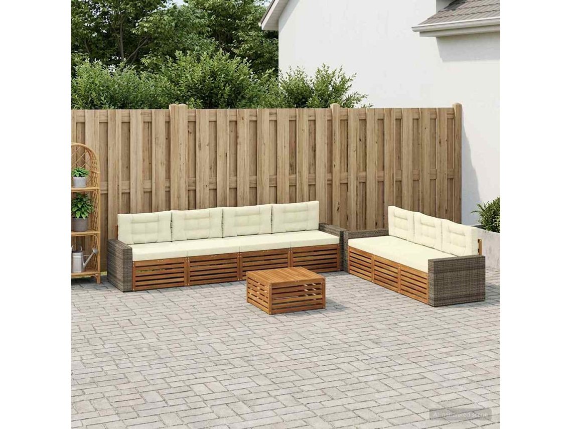 Vidaxl Conjunto De Sofás Para Exterior 8 Unid. Natural E Creme