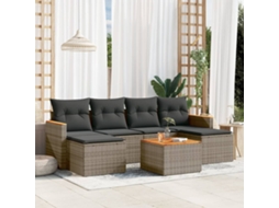 Vidaxl 7 Pcs Conjunto Sofás P/ Jardim C/ Almofadões Vime Pe Cinzento