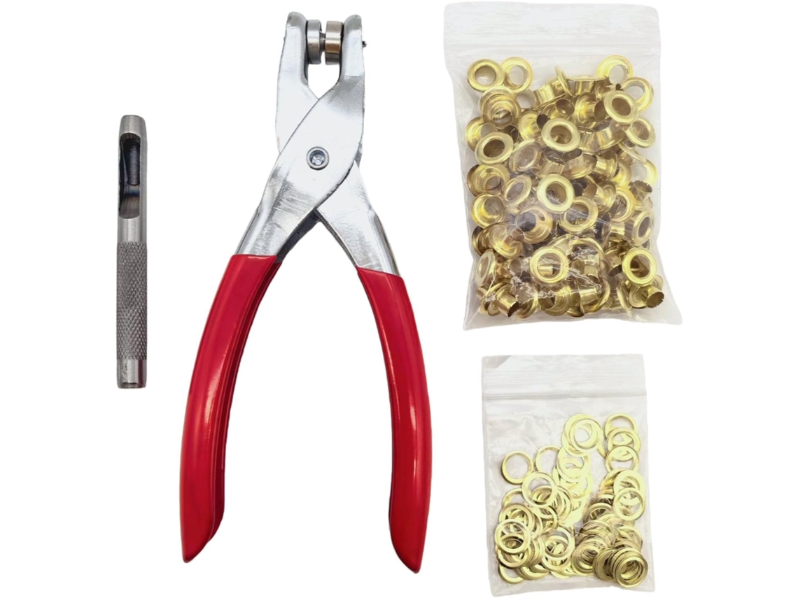 Conjunto de 100 Ilhós Metálicos Multiusos 6 Mm, Incluindo Furador E