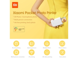 Impressora de Fotos Portátil Xiaomi Zink 400dpi com Papel Adesivo Sem Fio
