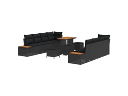 Conjunto 11 Conjunto De Sofá De Jardim Vidaxl Preto Vime Pe (90 X 55 X 71 Cm)