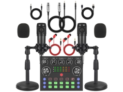 Kit De Microfone Eifson V8s Com 2 Microfones, Misturador 7 Botões E Base Redonda - Preto