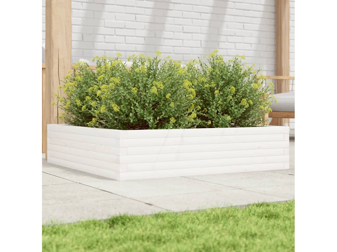 Vidaxl Vaso/floreira Jardim 100x100x23 Cm Madeira Pinho Maciça Branco